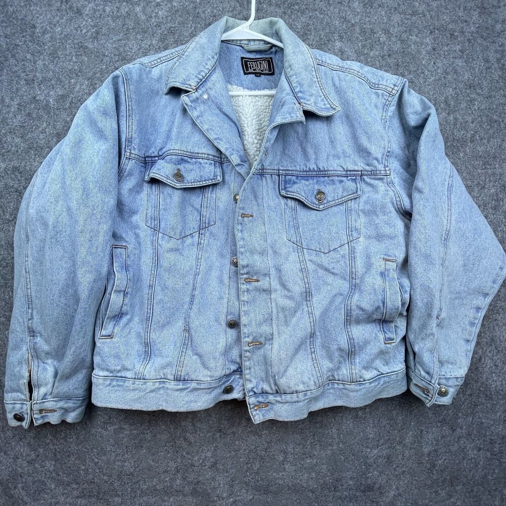 Ferugini Trucker‎ Jacket Mens XL Denim Sherpa Warm Workwear Chore Coat 80s
